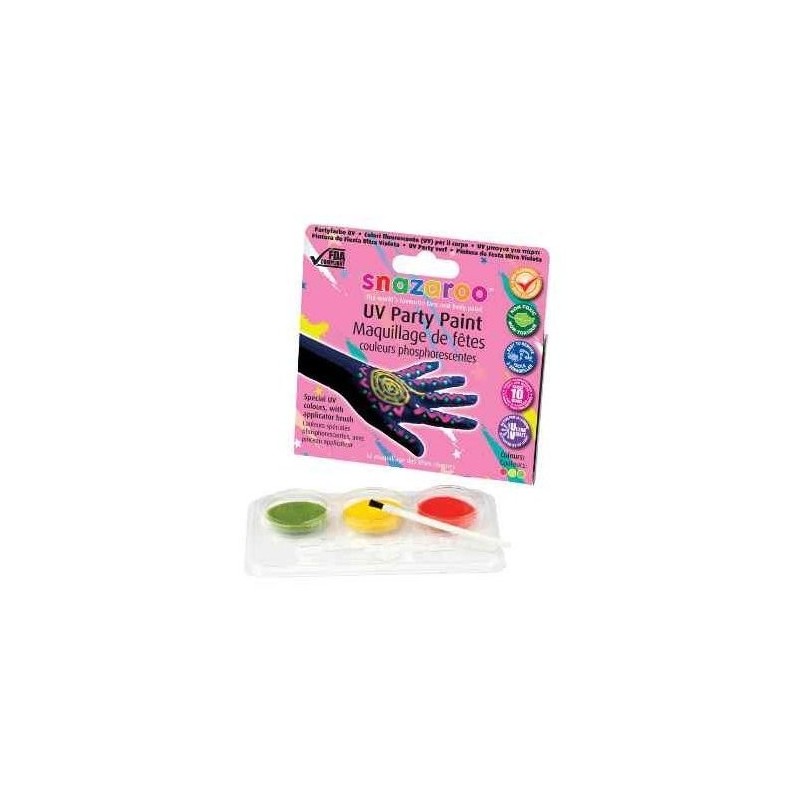 Kit de 3 colores de pintura UV para fiestas Snazaroo