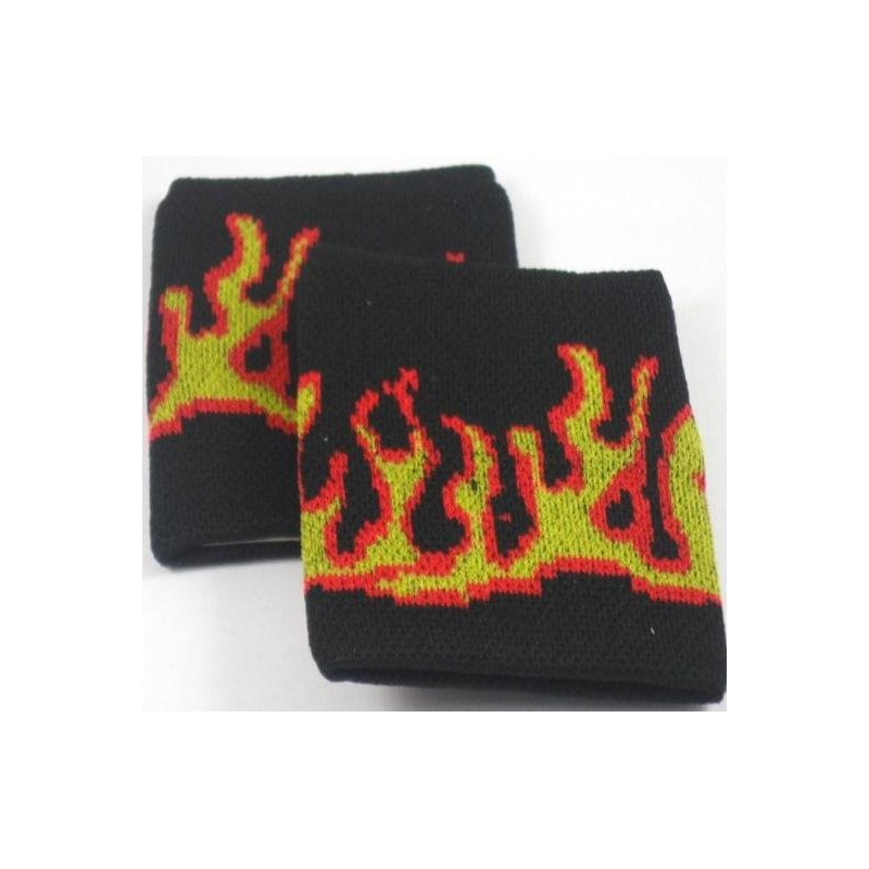 Banda para el sudor / brazalete con diseño de llamas de fuego en negro