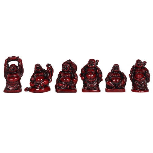 Set mit 6 Buddhas aus rotem Kunstharz