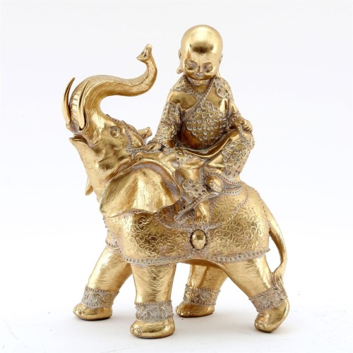 Adorno de Buda dorado sobre elefante de 26 cm