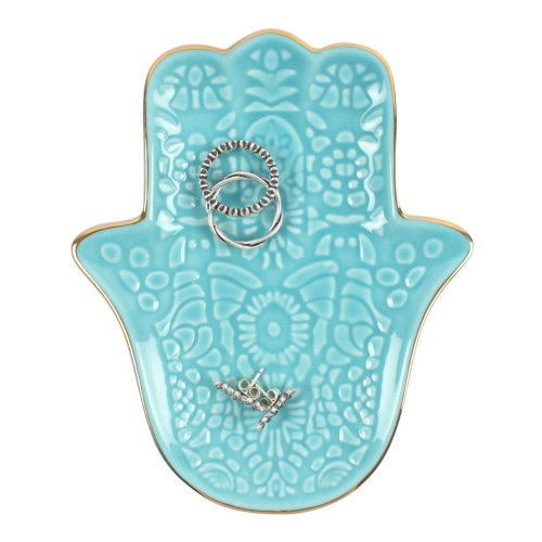 Plato de joyería de mano de Hamsa turquesa