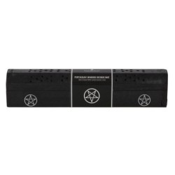 Set de caja de incienso de pimienta negra de madera Pentagram