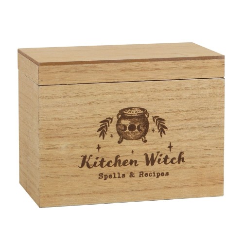 Caja de recetas de madera de bruja de cocina