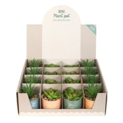 Set of 16 Mini Plant Pots with Artificial Plant