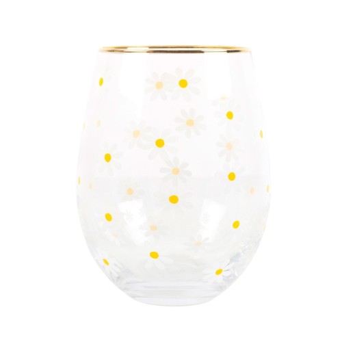 All Over Daisy Print Stemless Wine Glass