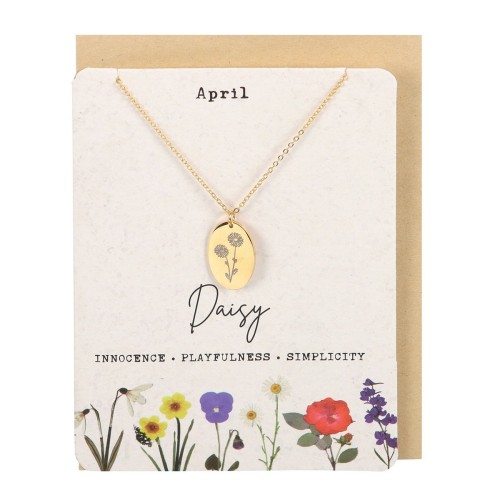 April Daisy Birth Flower Necklace Card