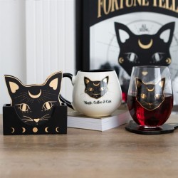 Mystic Mog Cat Face Coaster Set