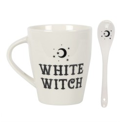 Juego de taza y cuchara de bruja blanca