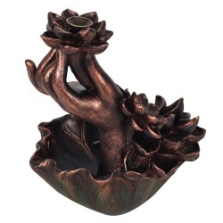 Hand mit Rückfluss-Räuchergefäß in Bronze-Optik