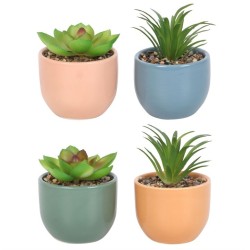 Set of 16 Mini Plant Pots with Artificial Plant