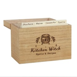 Caja de recetas de madera de bruja de cocina