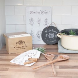 Kitchen Witch Rezeptbox aus Holz