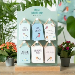 Set of 36 Garden Bird Mini Signs on Display