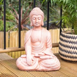 Sitzender Garten-Buddha in Terrakotta-Optik, 52 cm