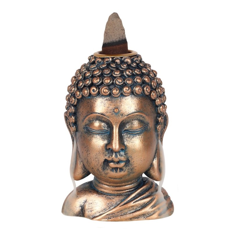 Rückfluss-Räuchergefäß mit Buddhakopf aus Bronze