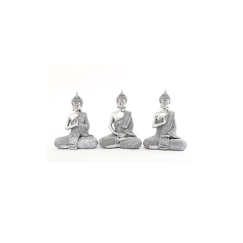 20 cm großes Buddha-Ornament aus silbernem Strass