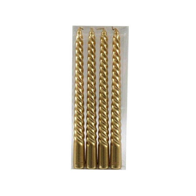 Set of 4 Gold Twist Taper Candles