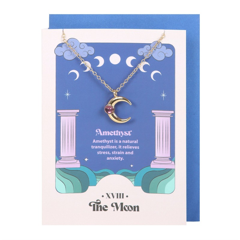 Tarjeta de collar de amatista celestial de la luna