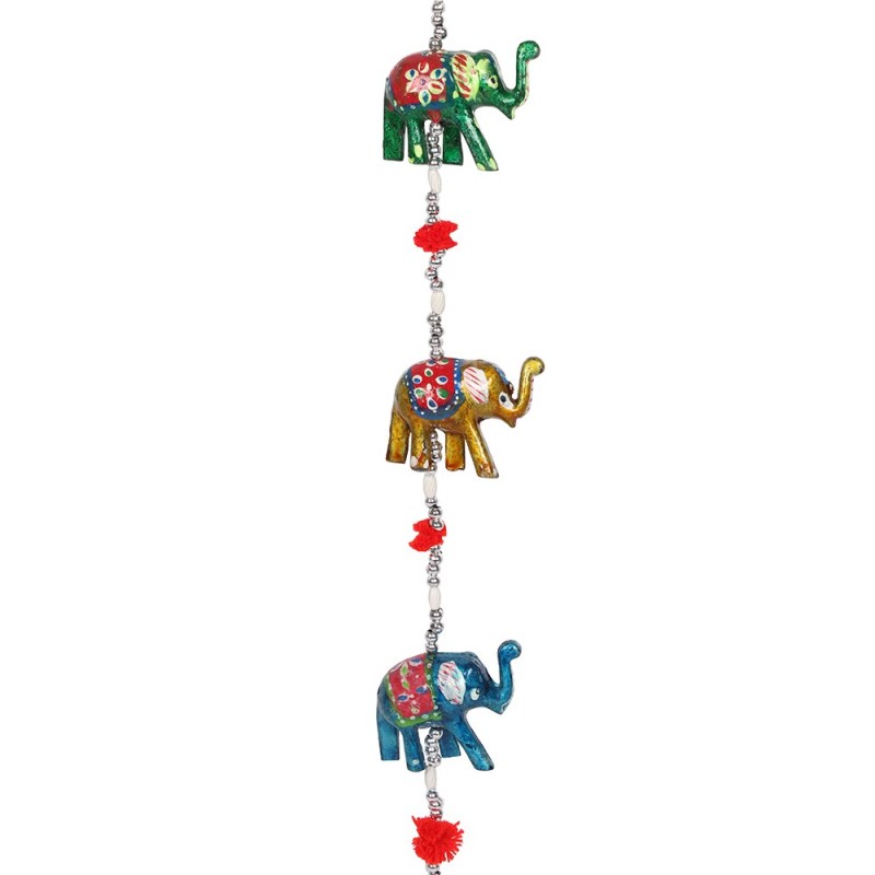 Decoración de elefante colgante de madera con campana