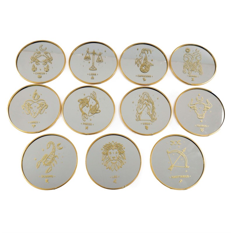 10cm Mirrored Glass Zodiac Coaster