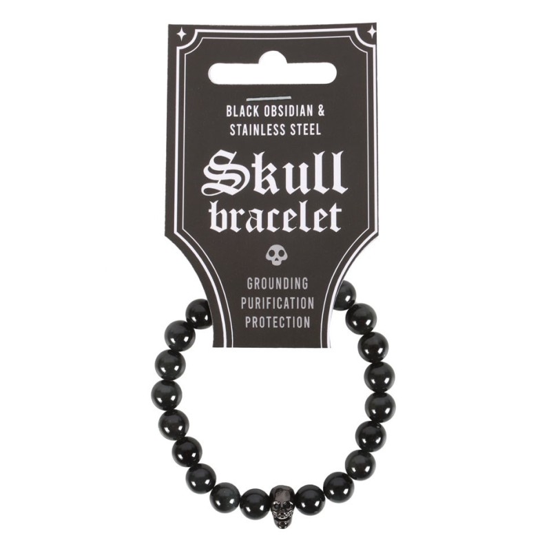 Schwarzes Obsidian-Totenkopf-Armband