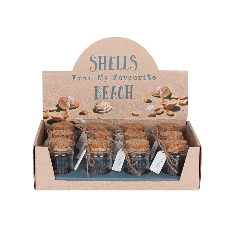 Beach Shell Glass Bottle Display of 12 Pieces