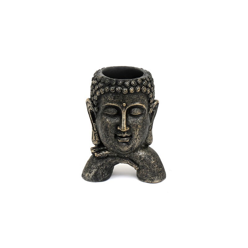 17 cm großer Buddha-Pflanztopf in Grau und Gold