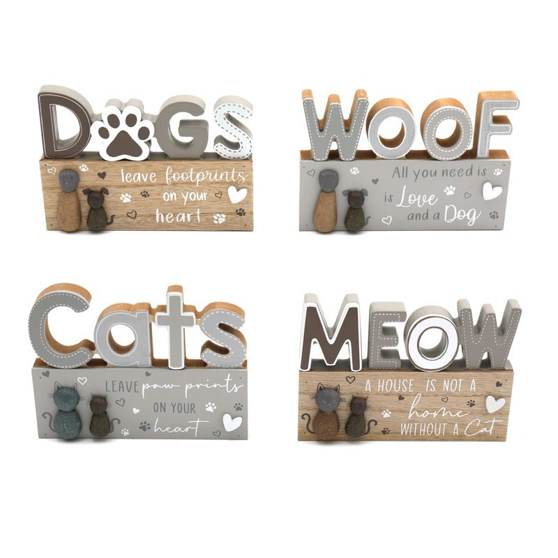 14cm Cat and Dog Wooden Block Sign