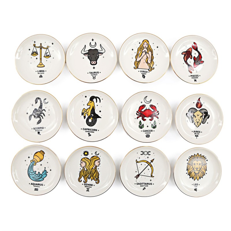 Plato de baratija del zodiaco de porcelana de 10 cm