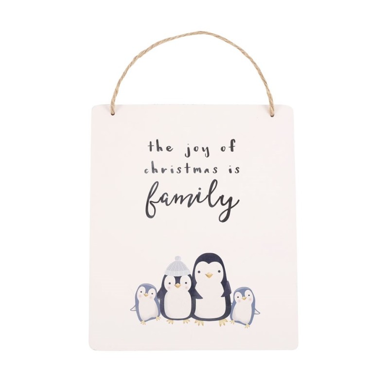 Joy of Christmas Penguin Family Hanging Sign