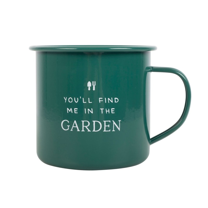 Taza esmaltada Encuéntrame en el jardín