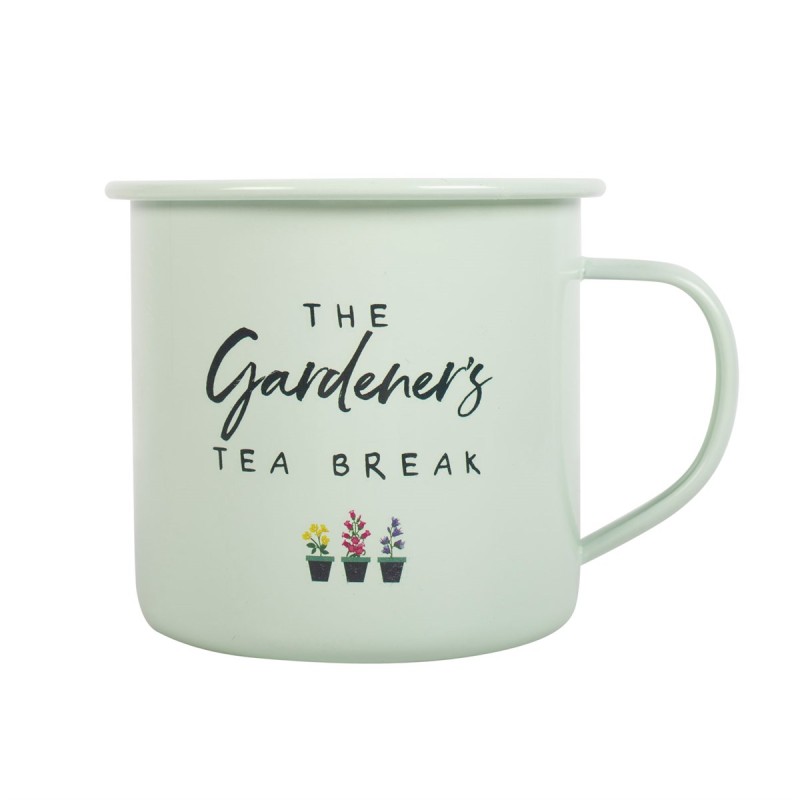 Taza esmaltada Pausa para el té del jardinero