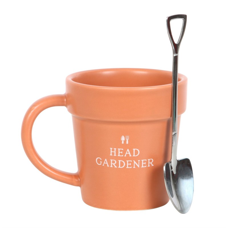 Head Gardener Keramik-Blumentopf, Tasse und Löffel