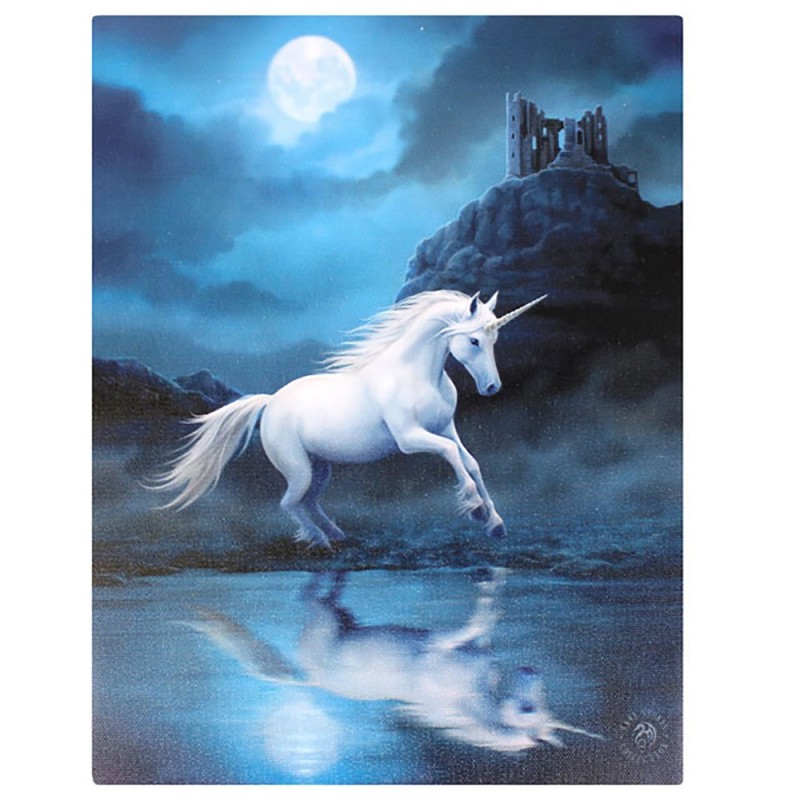 Placa de lona con diseño de unicornio Moonlight de 19 x 25 cm de Anne Stokes