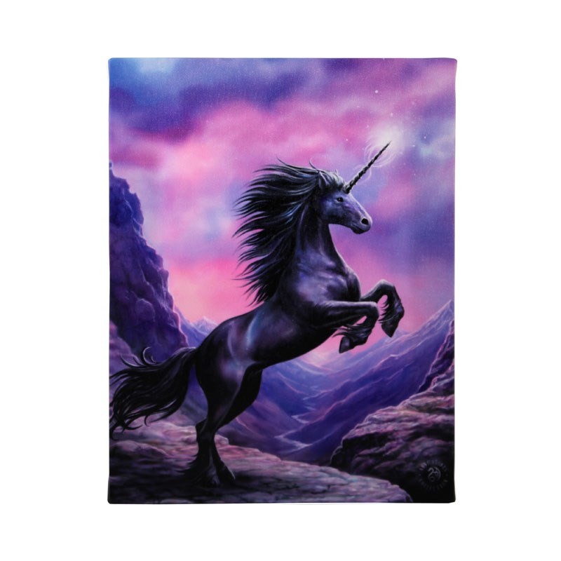 19 x 25 cm schwarzes Einhorn-Leinwandplakat von Anne Stokes