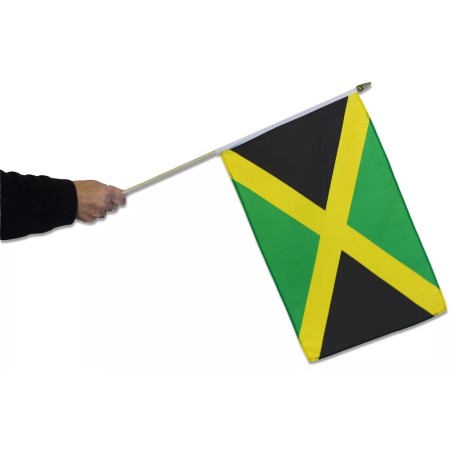 Jamaica Black Yellow Green Coloured Patriotic Waving  Hand Party Flag 12" x 18"