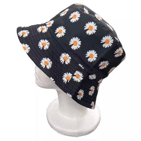 Unisex Teens 90s Adult Black Daisy Daisies Bucket Fisherman Fancy Dress Sun Hat