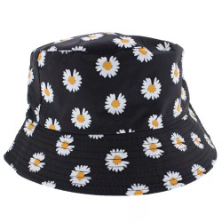 Unisex Teens 90s Adult Black Daisy Daisies Bucket Fisherman Fancy Dress Sun Hat