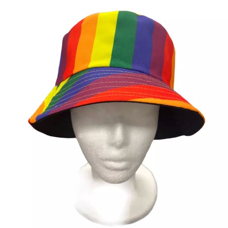 Unisex Teens 90s Adult Rainbow Stripes Bucket Fisherman Fancy Dress Sun Hat