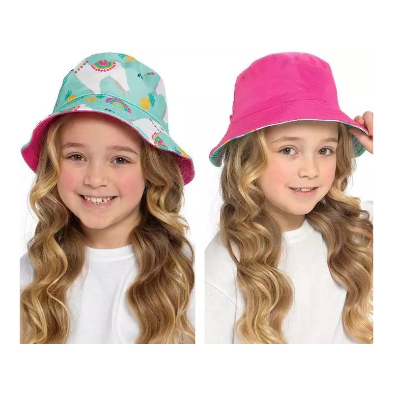 Girls Reversible LLama Cactus Summer Fisherman Bucket Sun Hat Age 3-6 Or 7-10 Yr