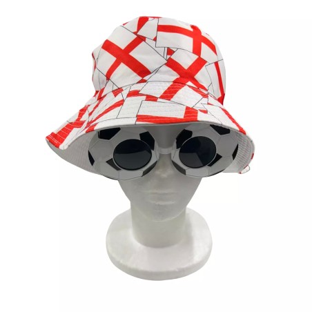 England George Flag Red White Bucket Hat & Football Sunglasses Euro Fancy Dress