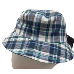 Kids Navy Blue White Check Stripe Reversible Fisherman Bucket Sun Hat 7-10 Years