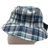 Kids Navy Blue White Check Stripe Reversible Fisherman Bucket Sun Hat 7-10 Years