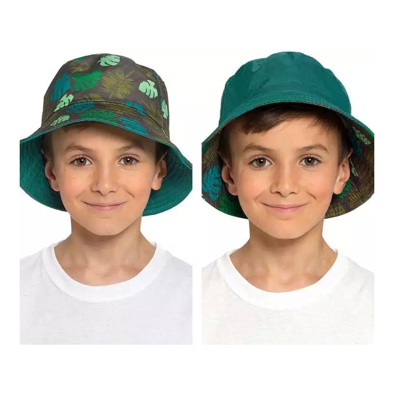 Boys Reversible Green Leaf Design Fisherman Bucket Sun Hat Age 3-7 Or 7-10 Yr