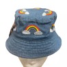 Kids Denim Blue Fisherman Bucket Embroidered Rainbow Clouds Sun Hat 1-3 Years