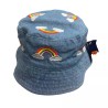 Kids Denim Blue Fisherman Bucket Embroidered Rainbow Clouds Sun Hat 1-3 Years