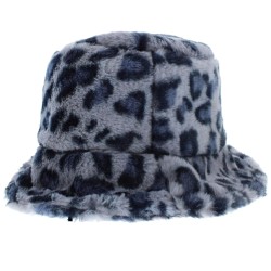 Fluffy Soft Blue Leopard Winter Warm Fashion Unisex Womens Ladies Bucket Hat