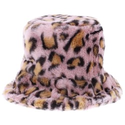 Fluffy Soft Brown Leopard Winter Warm Fashion Unisex Womens Ladies Bucket Hat