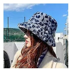 Ladies Womens Fluffy Plush Warm Fleece Leopard Cow Print Tye Dye Bucket Hat Gift