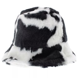 Ladies Womens Fluffy Plush Warm Fleece Leopard Cow Print Tye Dye Bucket Hat Gift